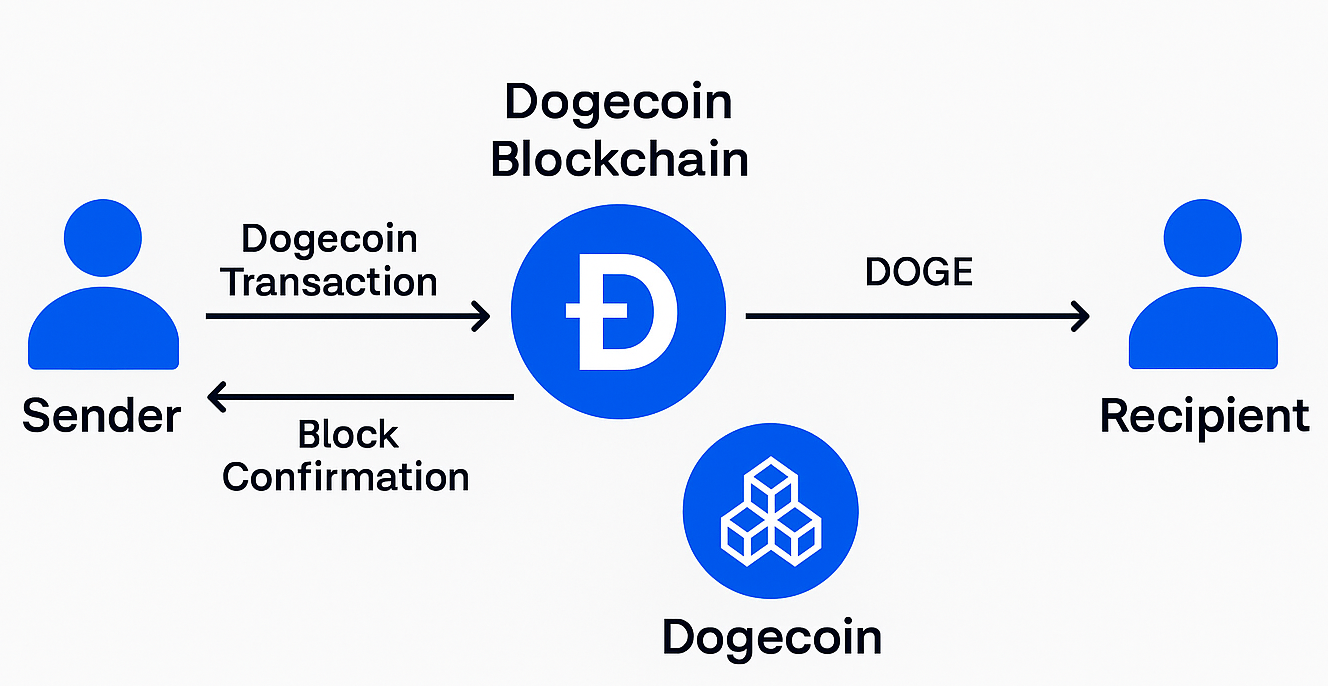 Diagramme de flux illustrant le processus de transaction de Dogecoin