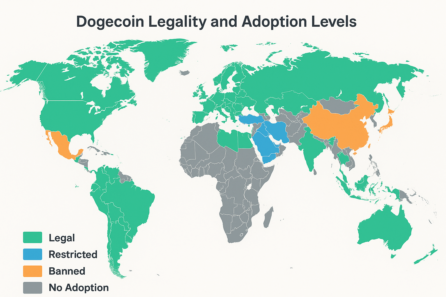 Carte du monde mettant en évidence Dogecoin