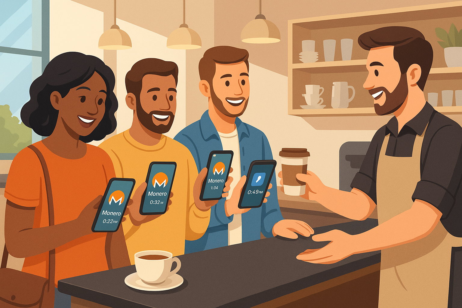 Pago de un café con Monero a través de billeteras móviles