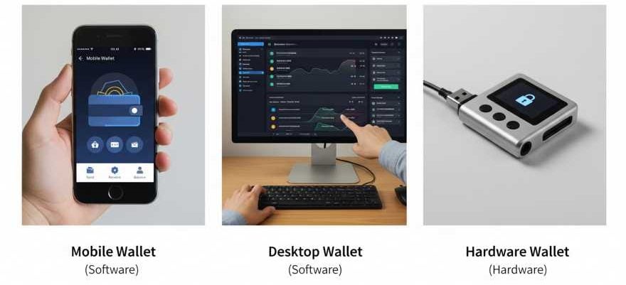 illustration of three wallet types