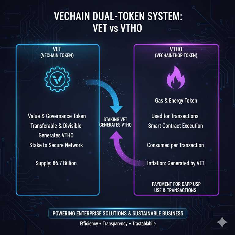 infographic showing the Dual-Token System (VET vs VTHO)