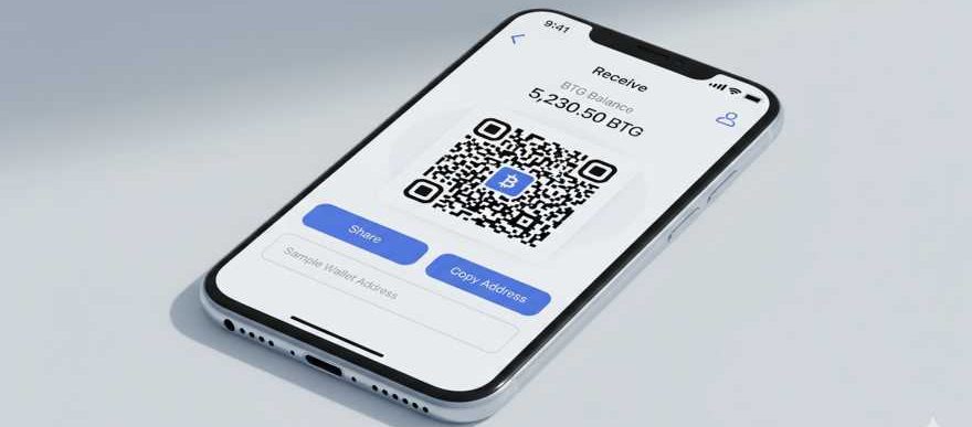 Mobile wallet mock-up showing a BTG balance
