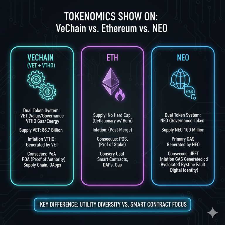 graphic comparing VeChain with Ethereum and NEO