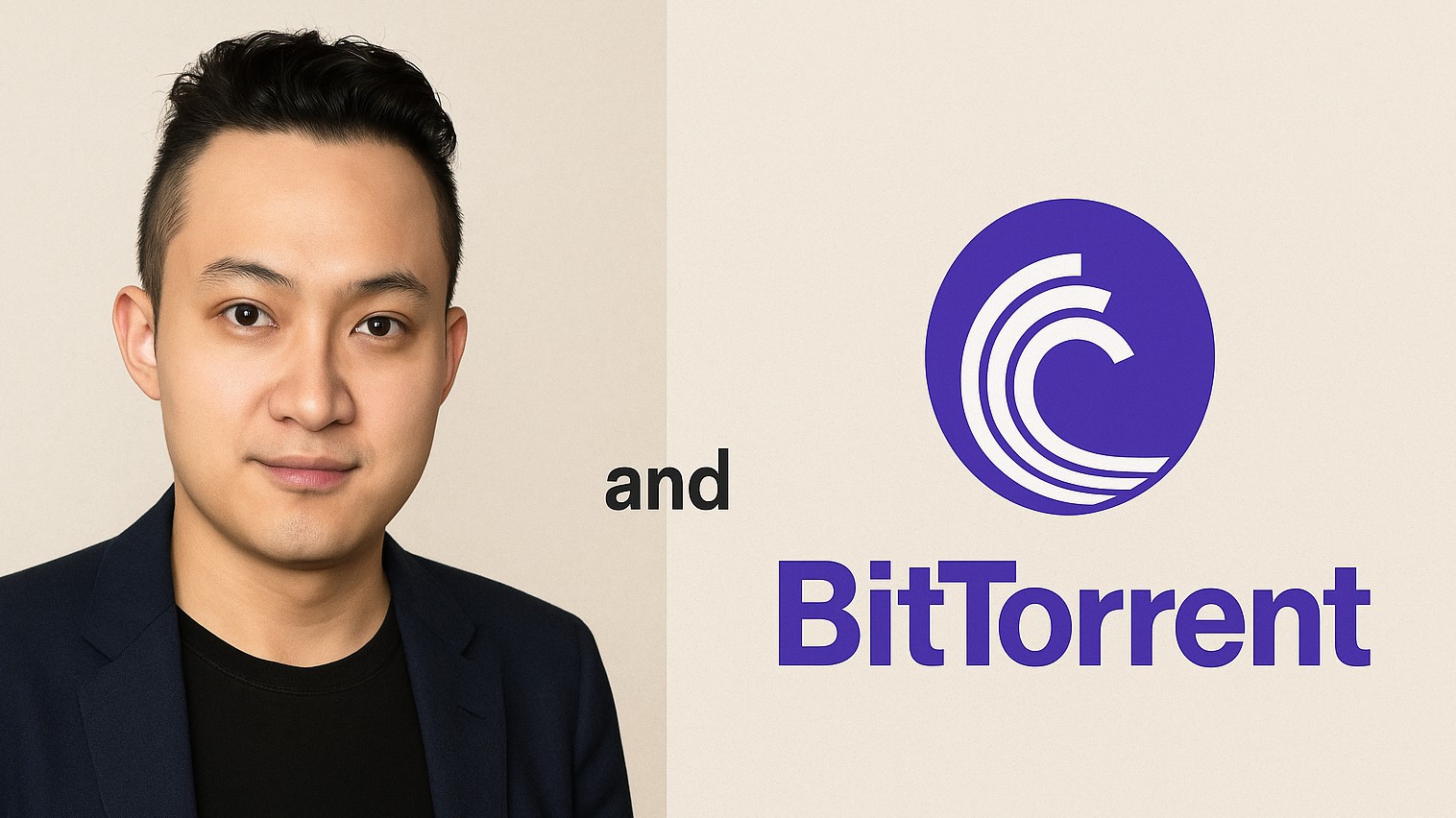 Photo of Justin Sun and BitTorrent logo