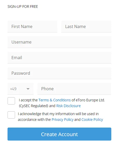 eToro sign up process