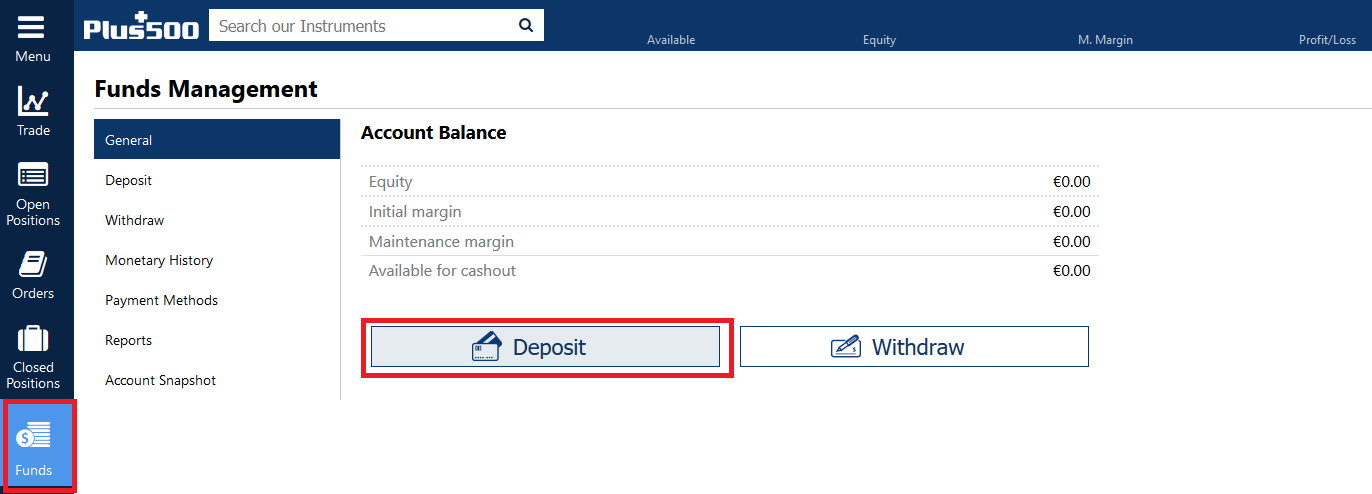 Deposite dinero en Plus500