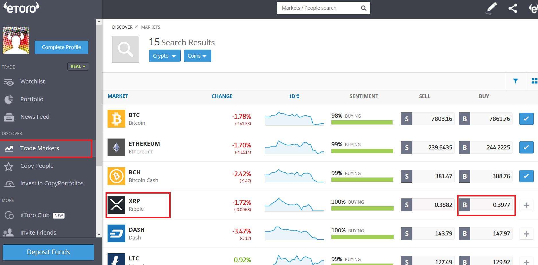 Acheter Ripple sur eToro
