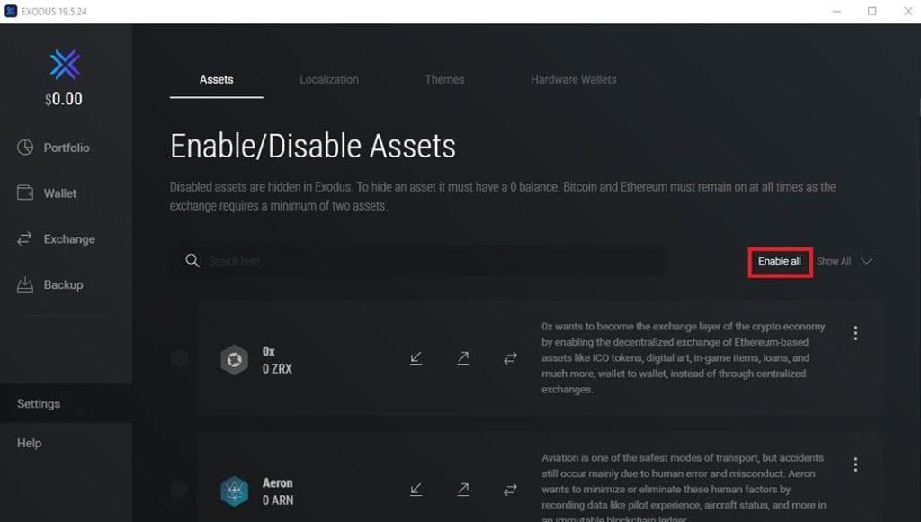enviar y recibir TRX con billetera Exodus