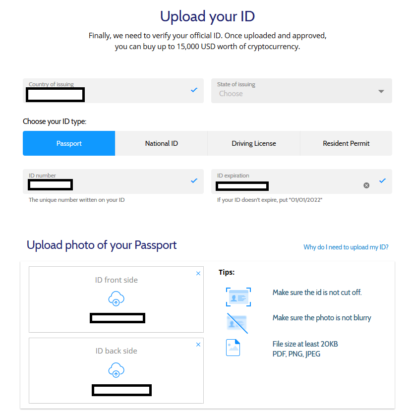  Proceso de verificación de Coinmama.