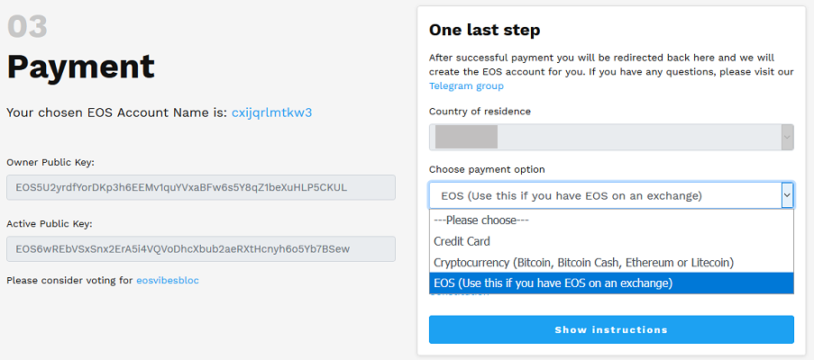 EOS carteira pagar por conta 