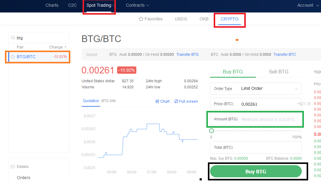 Comprar Bitcoin Gold en OKEx con Bitcoin