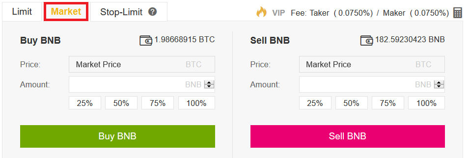 Comprar BNB con Bitcoin en Binance