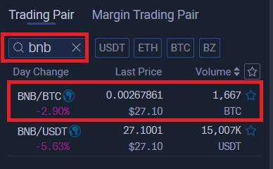 Binance Coin kaufen auf Bit Z Schritt 4