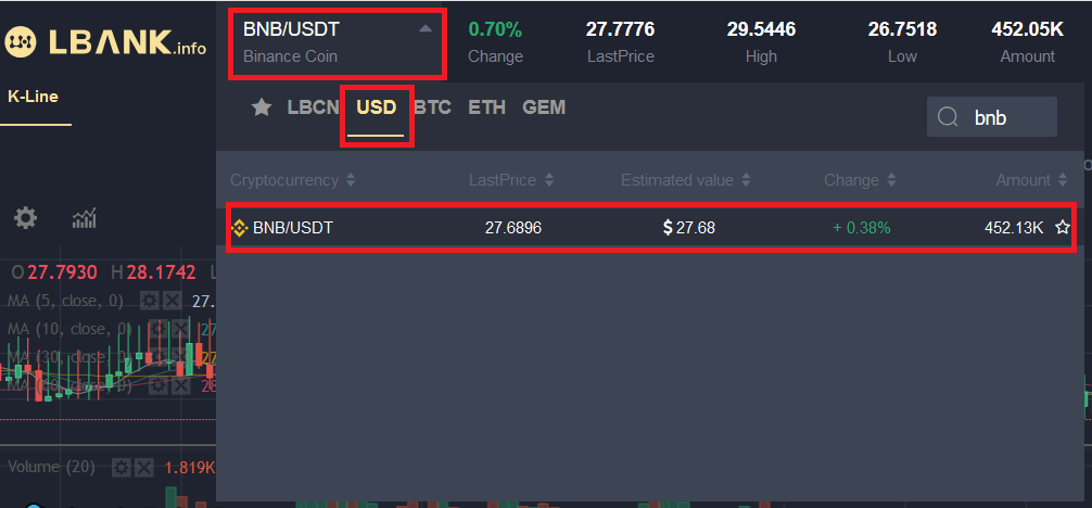Binance Coin kaufen mit Tether Schritt 1