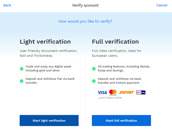 Verificación ligera y completa en Bitpanda