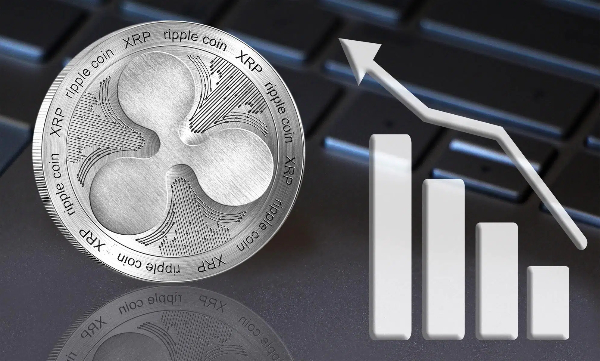 Ripple-XRP-Price-rising-in-gray-format-with-a-keyboard-background