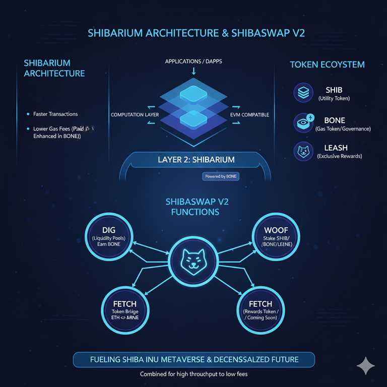 infographic detailing Shibarium architecture and ShibaSwap v2 functions