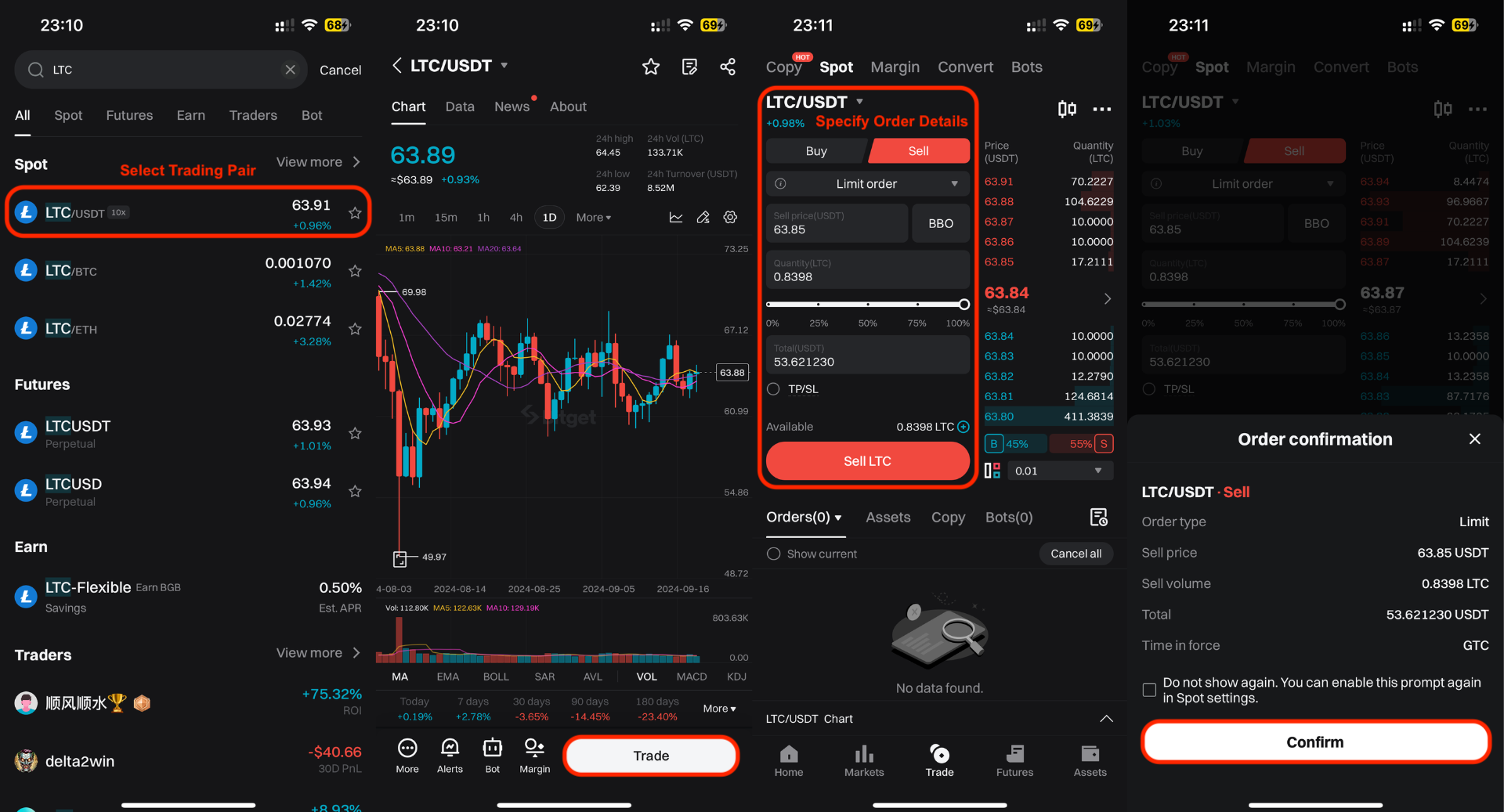 Bitget exchange interface with copy trading section and a wallet balance including SOL.