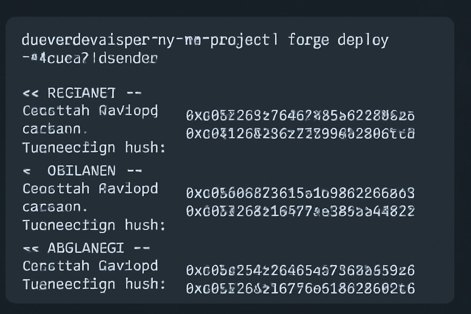 terminal screenshot showing the deployment of contracts to multiple chains