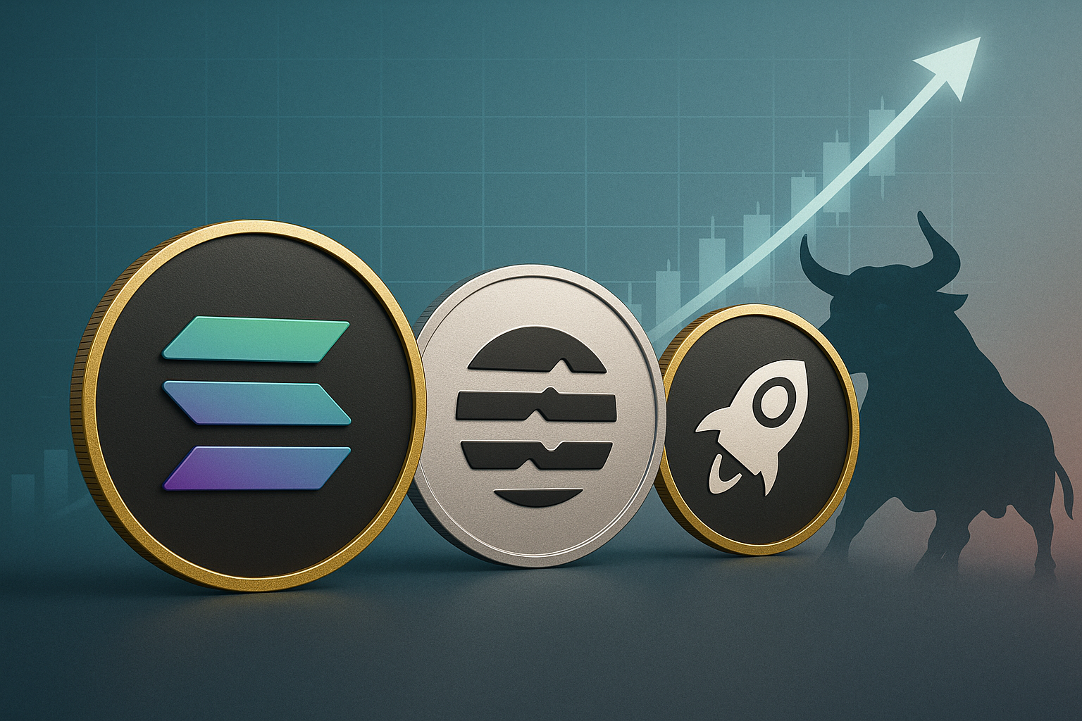 solana ,Aptos and stellar xlm coin and a bull