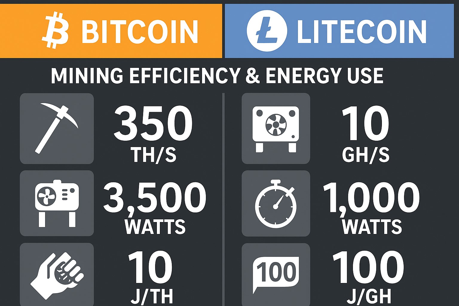 Comparison chart of Bitcoin vs Litecoin mining