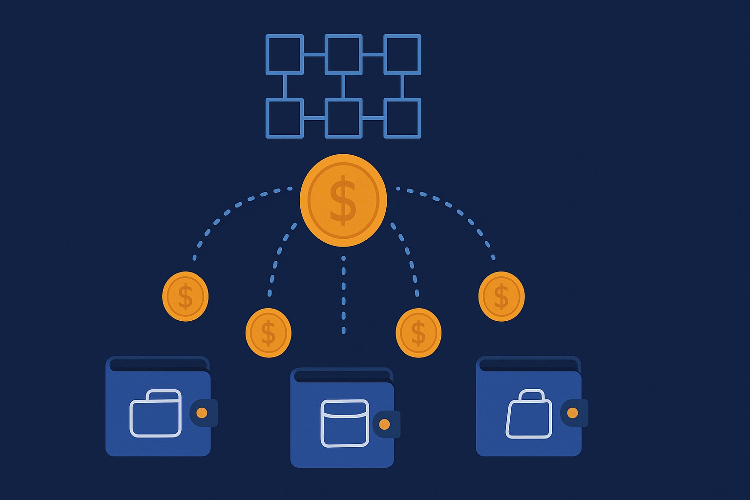 crypto tokens being distributed from a blockchain to multiple wallets
