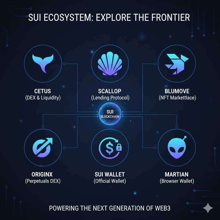 ogos of Cetus, Scallop, BlueMove, OriginX, Sui Wallet, and Martian