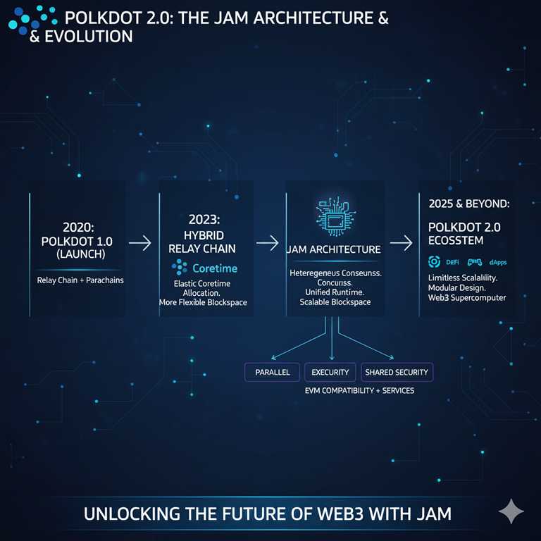 image of the Polkadot 2.0 roadmap timeline, including JAM architecture features