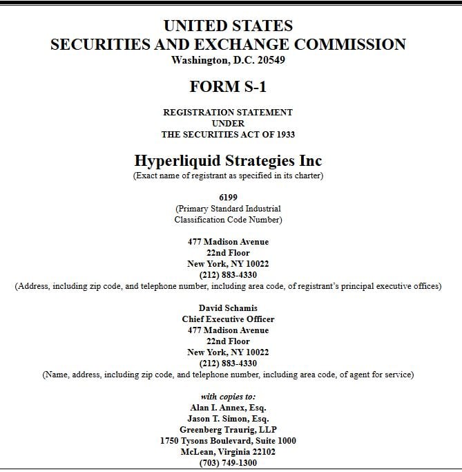 Hyperliquid Strategies Files S-1 to Raise Up to $1 Billion via Chardan Equity Facility