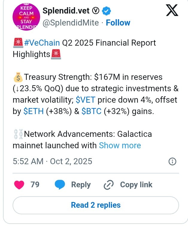 VeChain Q2 2025 Report: Treasury at $167M, New Partnerships & Ecosystem Growth