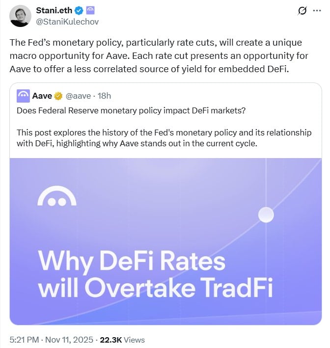 Aave prêt à bénéficier des réductions de taux de la Fed alors que les opportunités de rendement en Finance Décentralisée s'élargissent