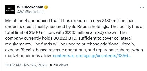 Metaplanet Bitcoin Facility Update