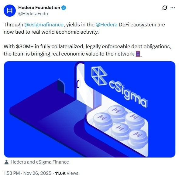 Hedera Expands Real-World Asset Utility as cSigma Channels Invoice Financing Returns to Stablecoin Holders