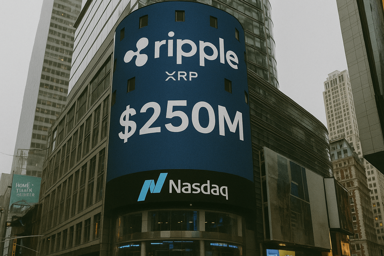 Ripple Featured on Nasdaq Tower After Donating Over $250M Through Pledge 1% Program