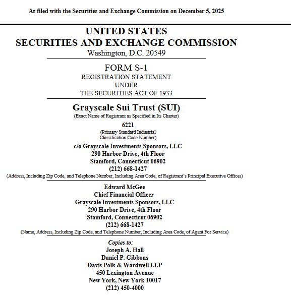 Grayscale Sui Trust 申请文件延续了 21Shares' SUI ETF 首次亮相的势头