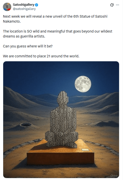 Sixth Satoshi Statue TeaserSource: Satoshigallery on X