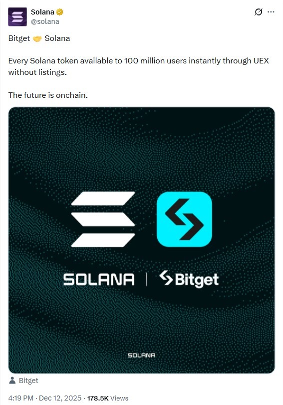 Bitget Integrates Solana, Making Every SOL Token Instantly Tradable for 100M Users