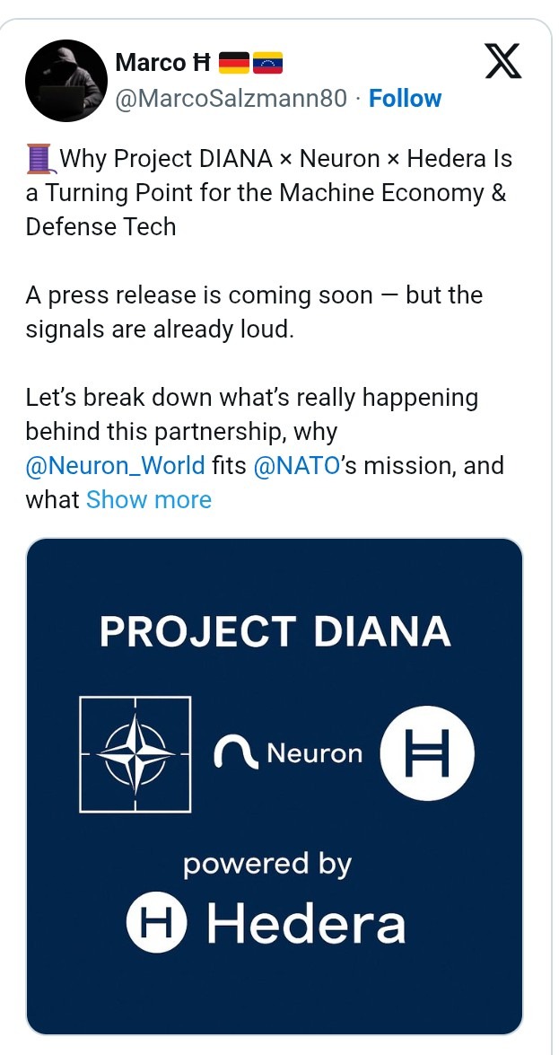 Hedera выходит на оборонный сектор, поскольку Neuron присоединяется к проекту DIANA НАТО для автономных систем следующего поколения