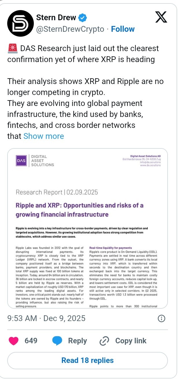 XRP Could Become Core Global Payment Asset, Says DAS Research Paper