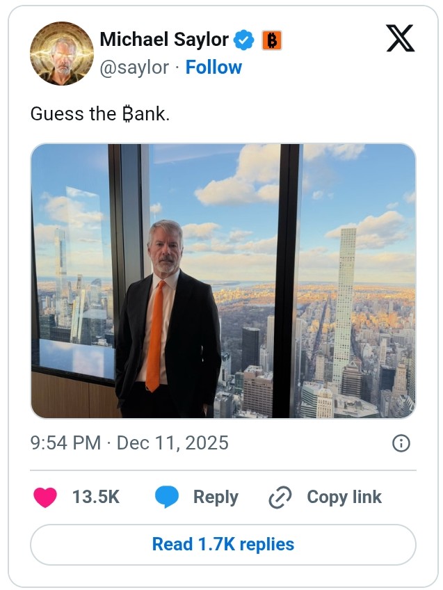 Michael Saylor Hints at Potential Bank Meeting on Bitcoin Collaboration