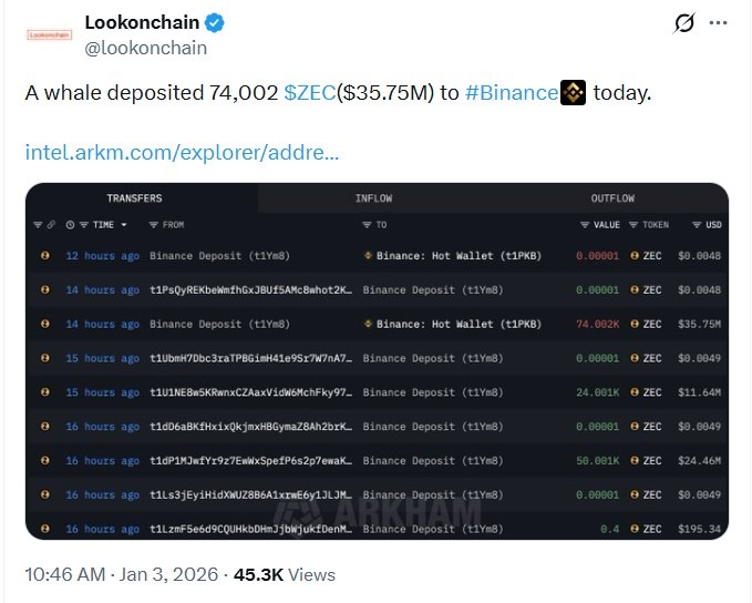 Zcash Faces Selling Pressure as 200,000 ZEC Unshielded in Early 2026