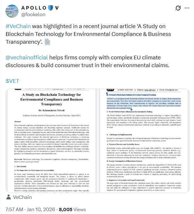 VeChain Recognized in New Research for Helping Companies Build Trust in Environmental Claims